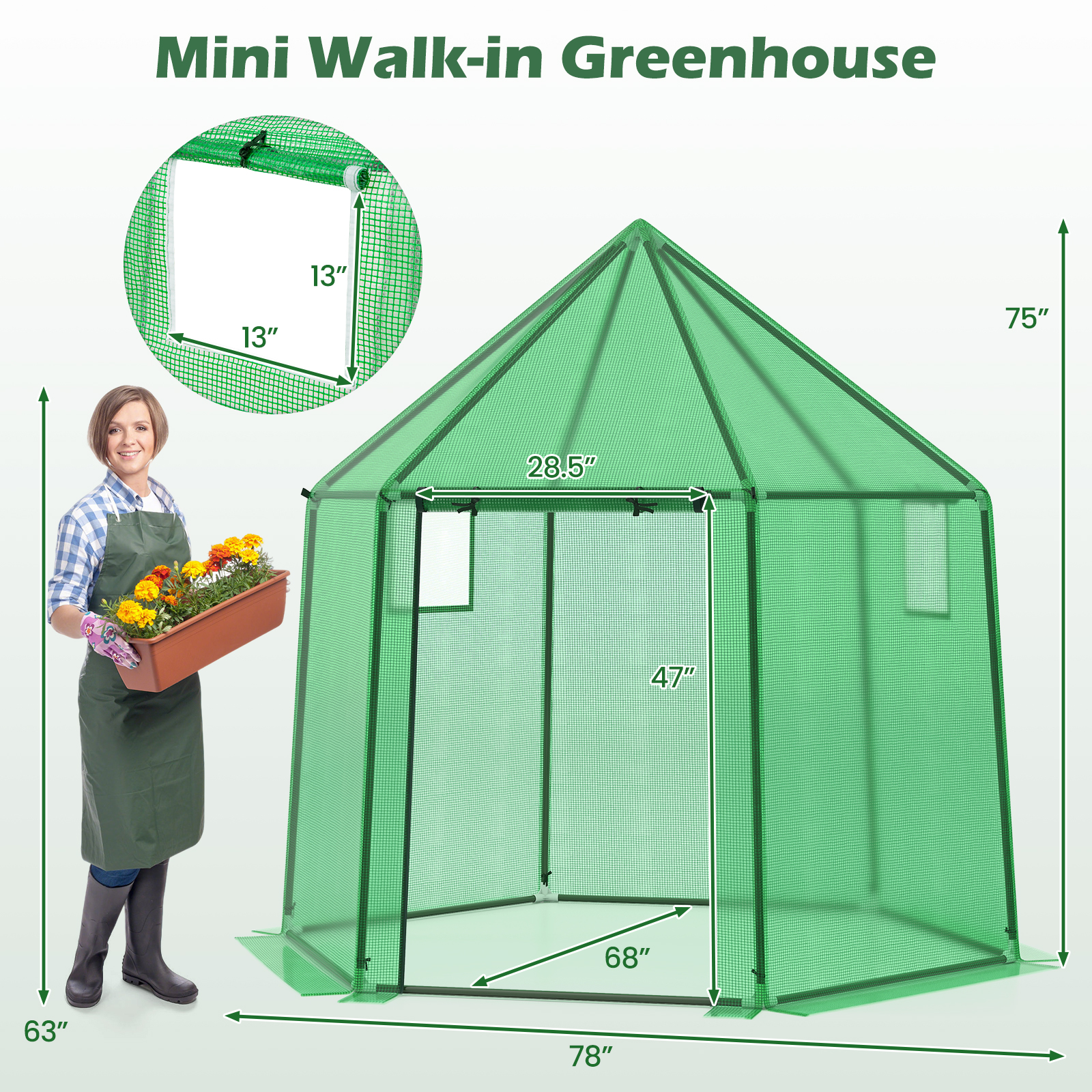 Costway 78 x 68 Inch Portable Walk-In Warm Greenhouse with Cover