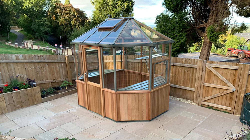 Alton 11 x 9 Foot Octagonal Half-Boarded Cedar Greenhouse