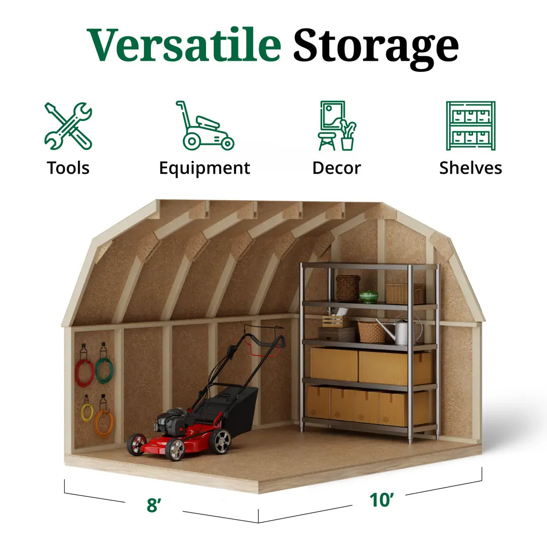 Little Cottage Co. 8 x 10 Foot Value Gambrel Barn with 4 Foot Sidewalls and Floor - Precut Kit