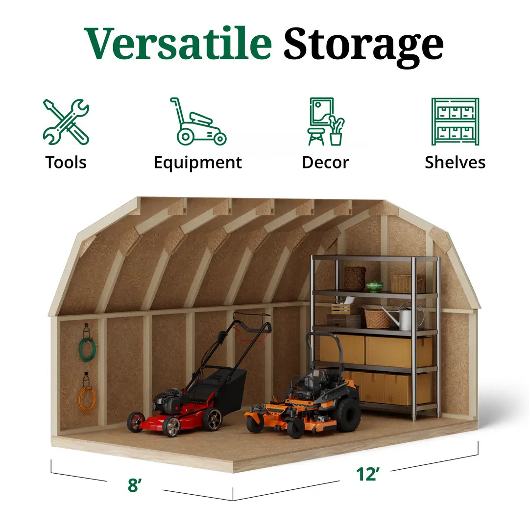 Little Cottage Co. 8 x 12 Foot Value Gambrel Barn with 4 Foot Sidewalls - Precut Kit