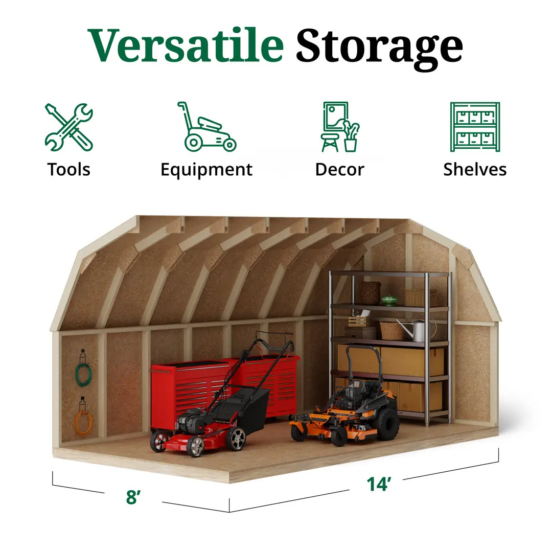 Little Cottage Co. 8 x 14 Foot Value Gambrel Barn with 4 Foot Sidewalls and Floor - Precut Kit