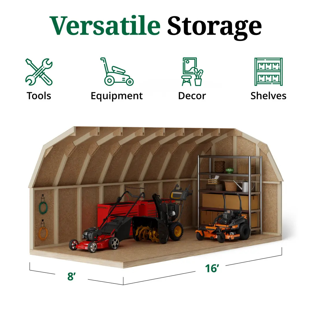 Little Cottage Co. 8 x 16 Foot Value Gambrel Barn with 4 Foot Sidewalls and Floor - Precut Kit