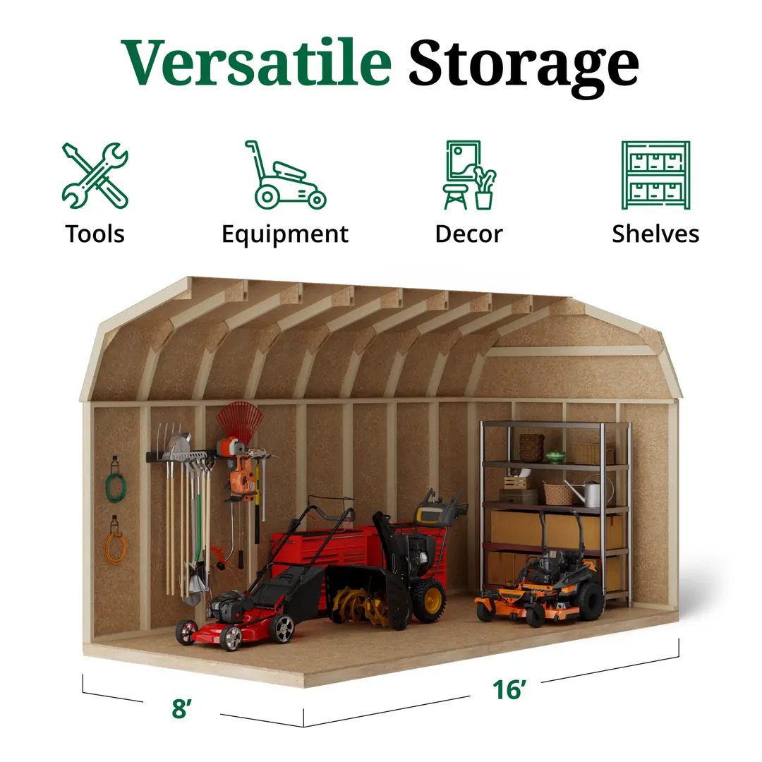 Little Cottage Co. 8 x 16 Foot Value Gambrel Barn with 6 Foot Sidewalls and Floor - Precut Kit