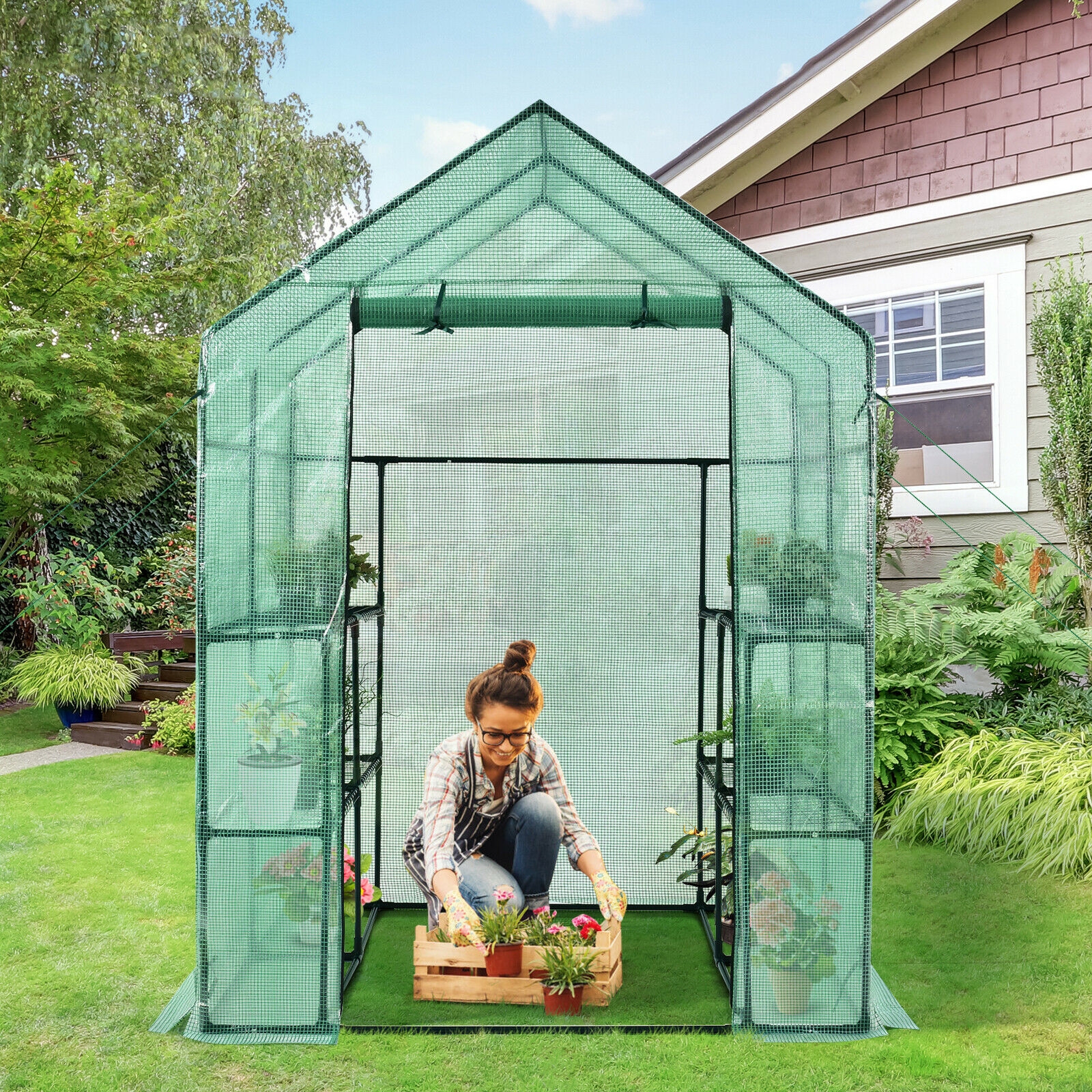 Costway 57 x 57 Inch Walk-In Greenhouse with Observation Windows