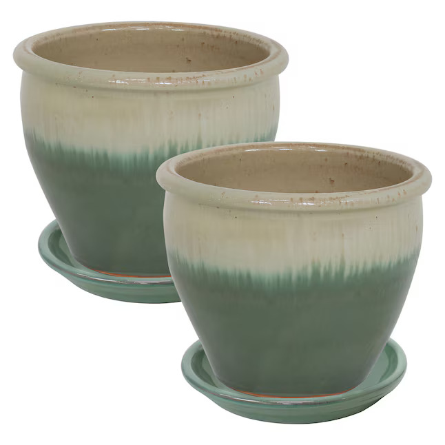 Sunnydaze 12 Inch Chalet Ceramic Planter and Saucer - 2 Pack