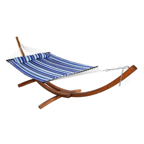 Sunnydaze Two-Person Quilted Hammock with Curved Wooden Stand