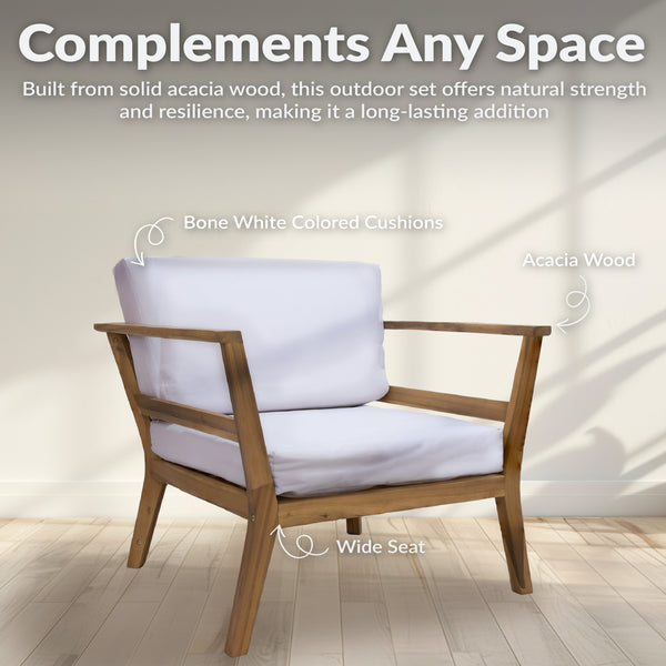 Sunnydaze Bodie Acacia Patio Armchair with Cushions - Set of 2