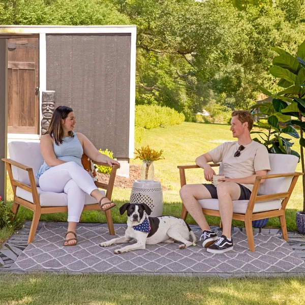 Sunnydaze Bodie Acacia Patio Armchair with Cushions - Set of 2