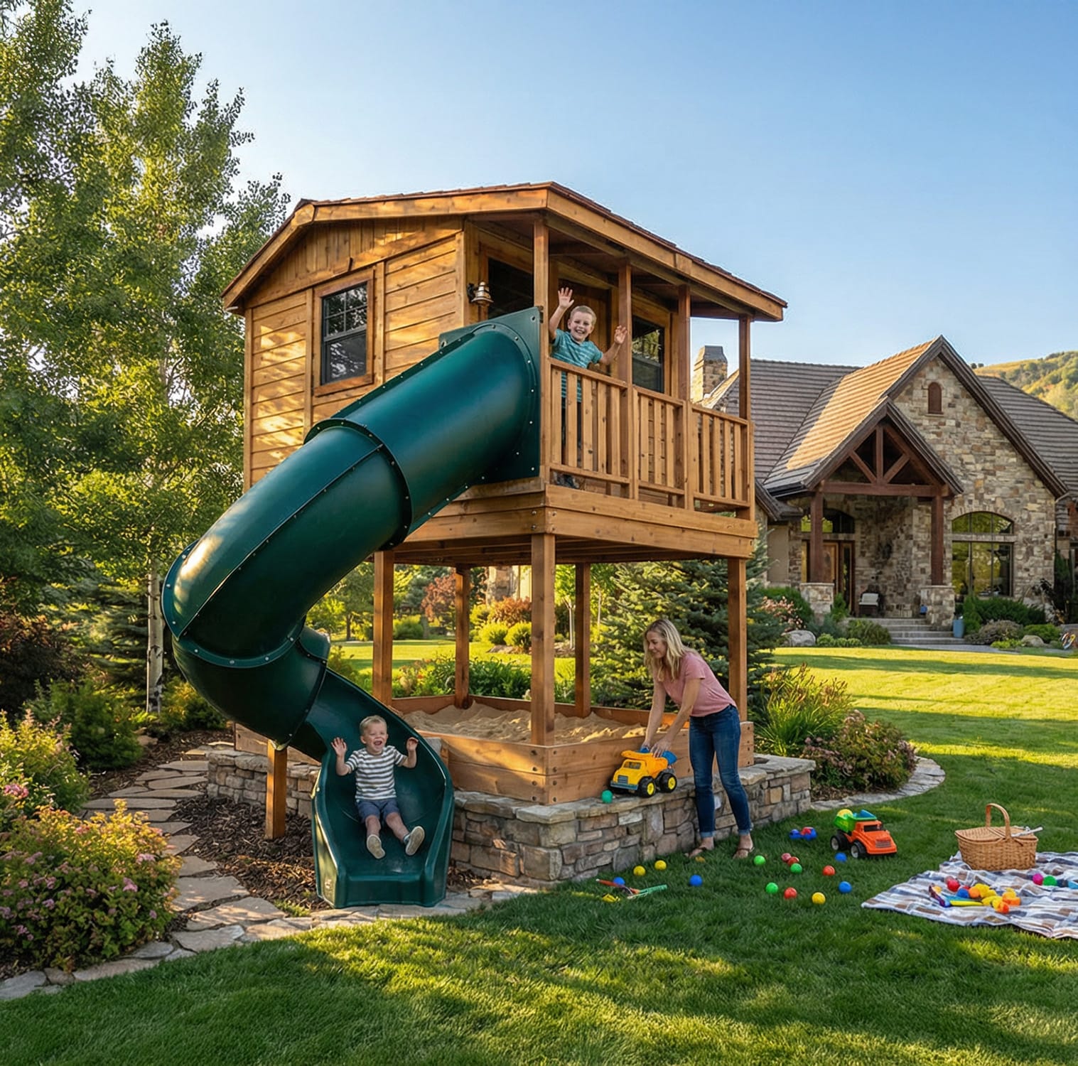 Outdoor Living Today 9 x 7 Foot Cozy Cabin Playhouse and Sandbox