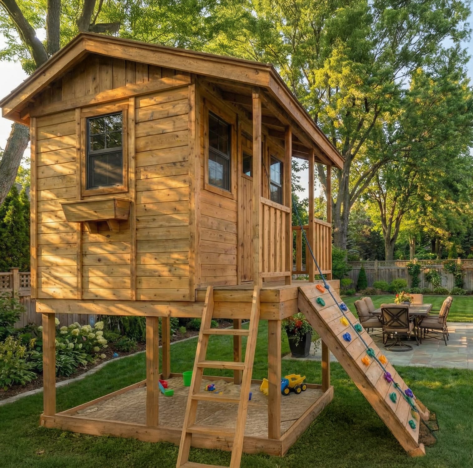 Outdoor Living Today 9 x 7 Foot Cozy Cabin Playhouse and Sandbox