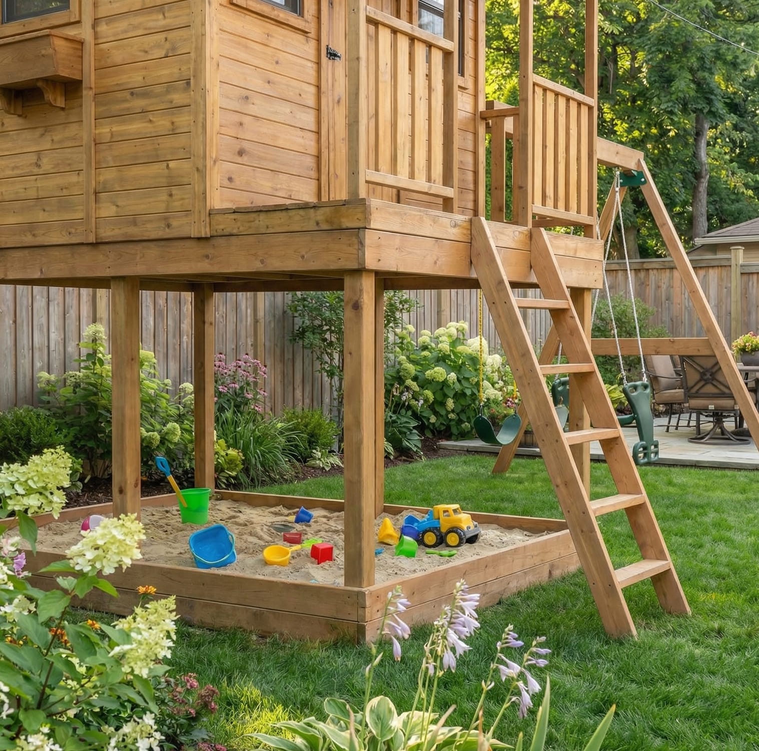 Outdoor Living Today 9 x 7 Foot Cozy Cabin Playhouse and Sandbox