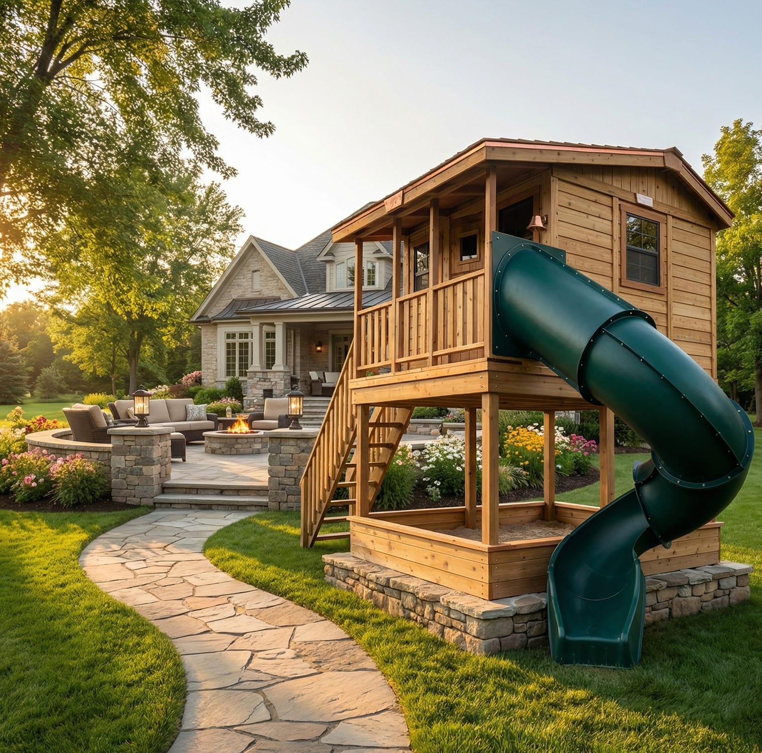 Outdoor Living Today 9 x 7 Foot Cozy Cabin Playhouse and Sandbox