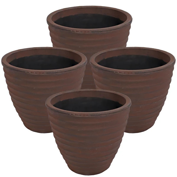 Sunnydaze 13 Inch Polyresin Ribbed Planter