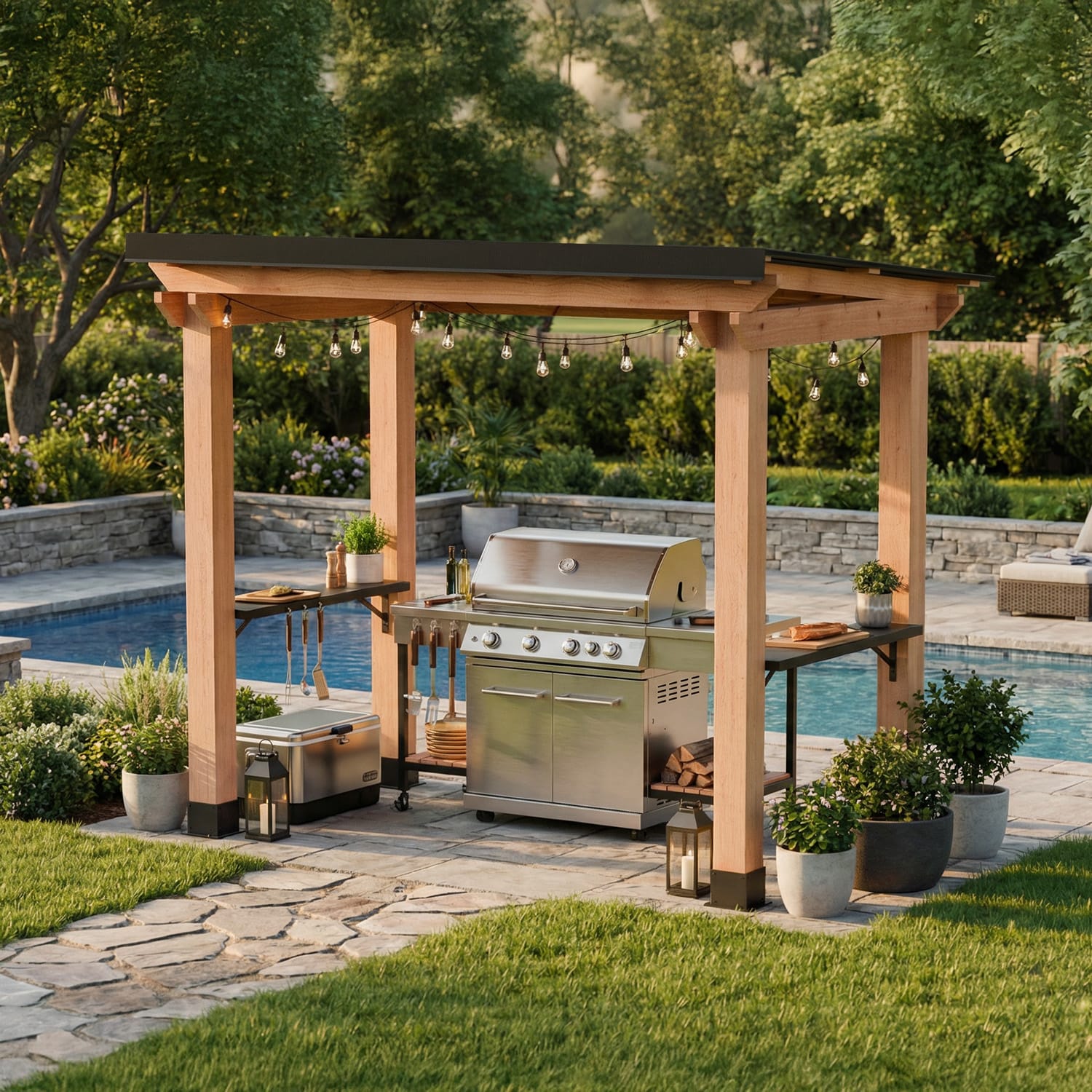 Outdoor Living Today 8 x 5 Foot Cedar Grill Gazebo with Shelves
