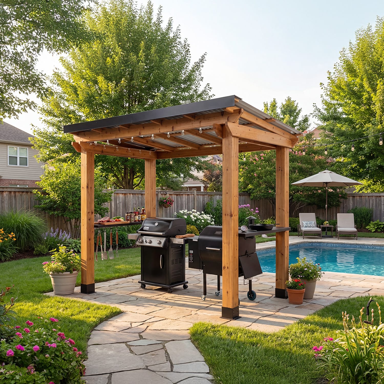 Outdoor Living Today 8 x 5 Foot Cedar Grill Gazebo with Shelves