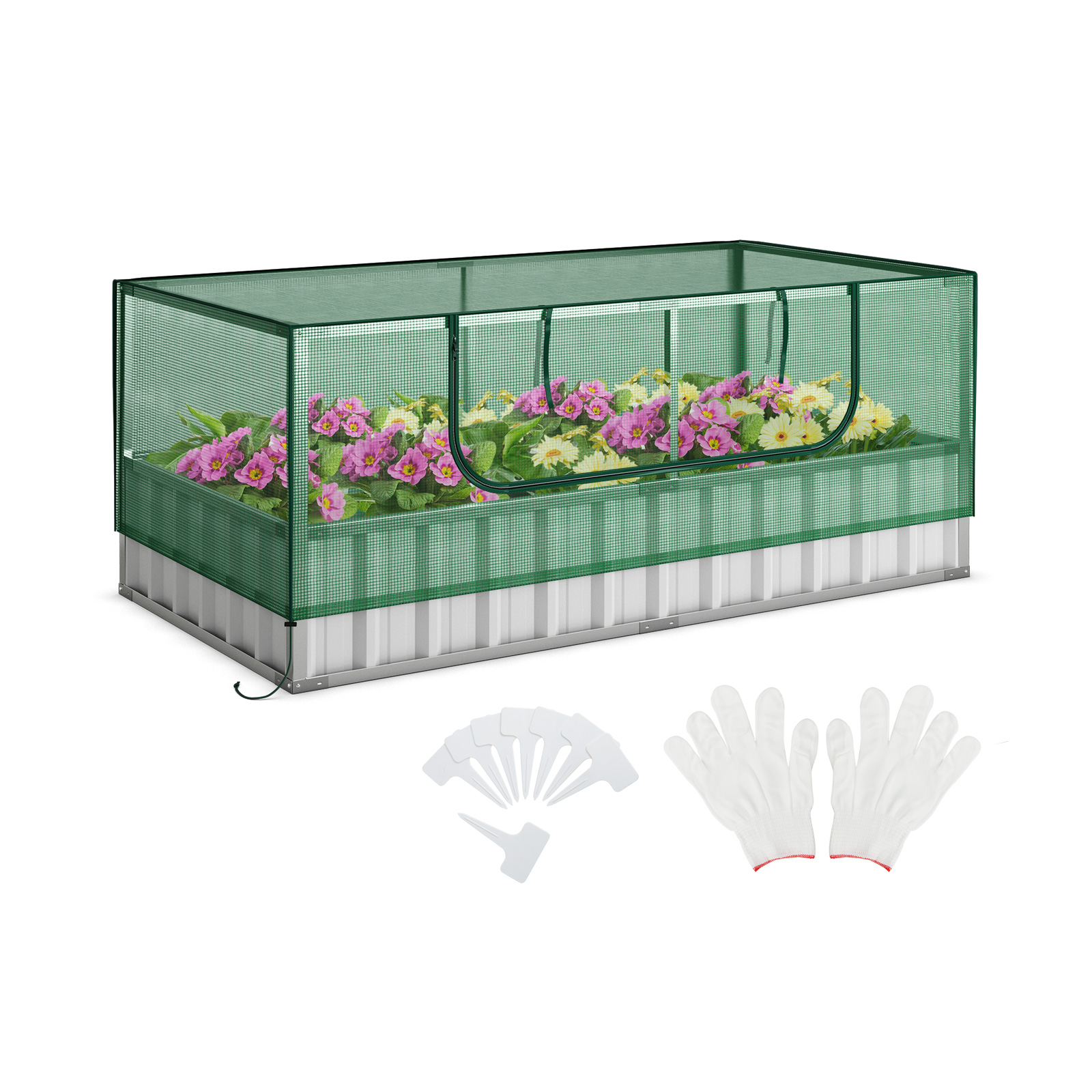 Costway 69 Inch Galvanized Raised Greenhouse Bed with Cover