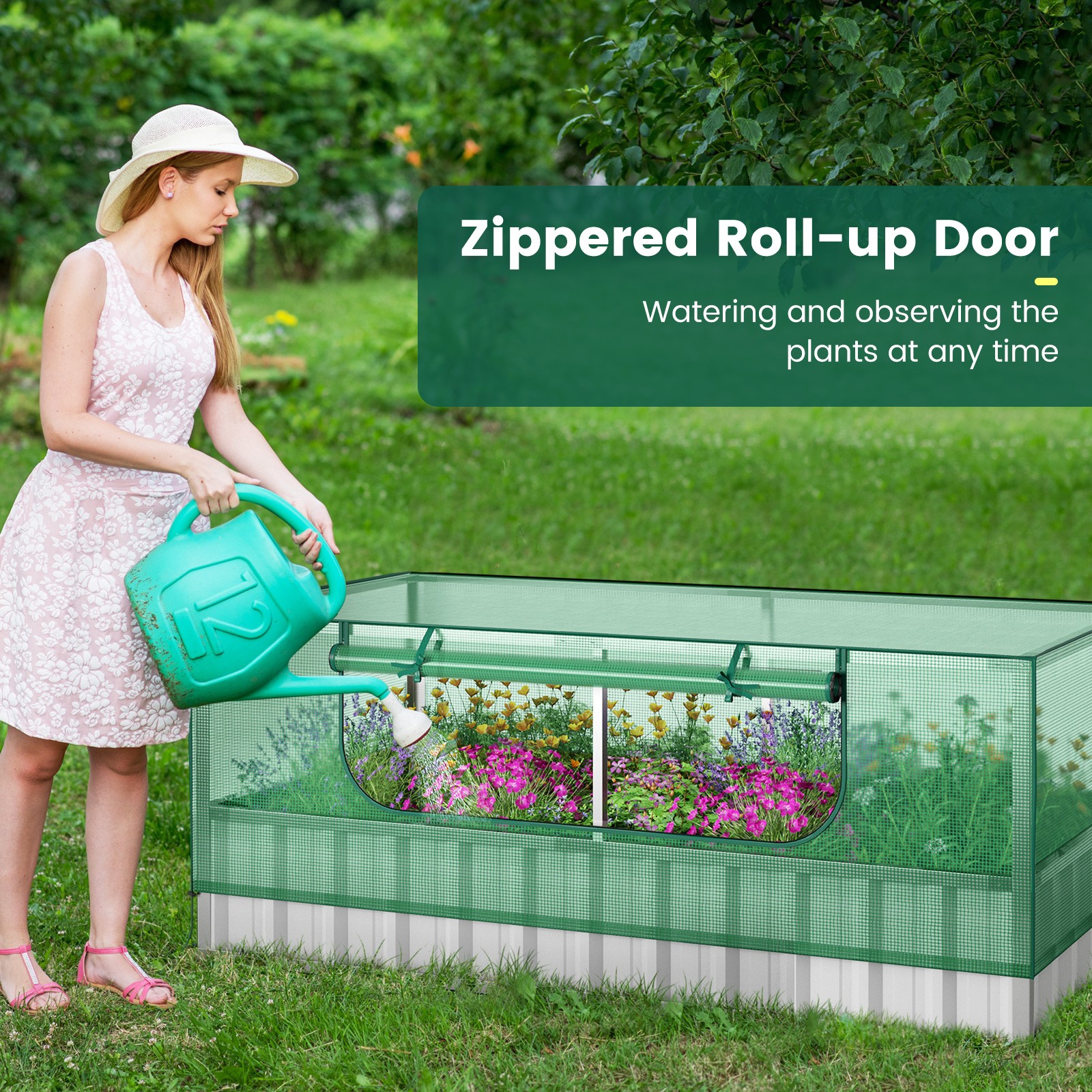Costway 69 Inch Galvanized Raised Greenhouse Bed with Cover