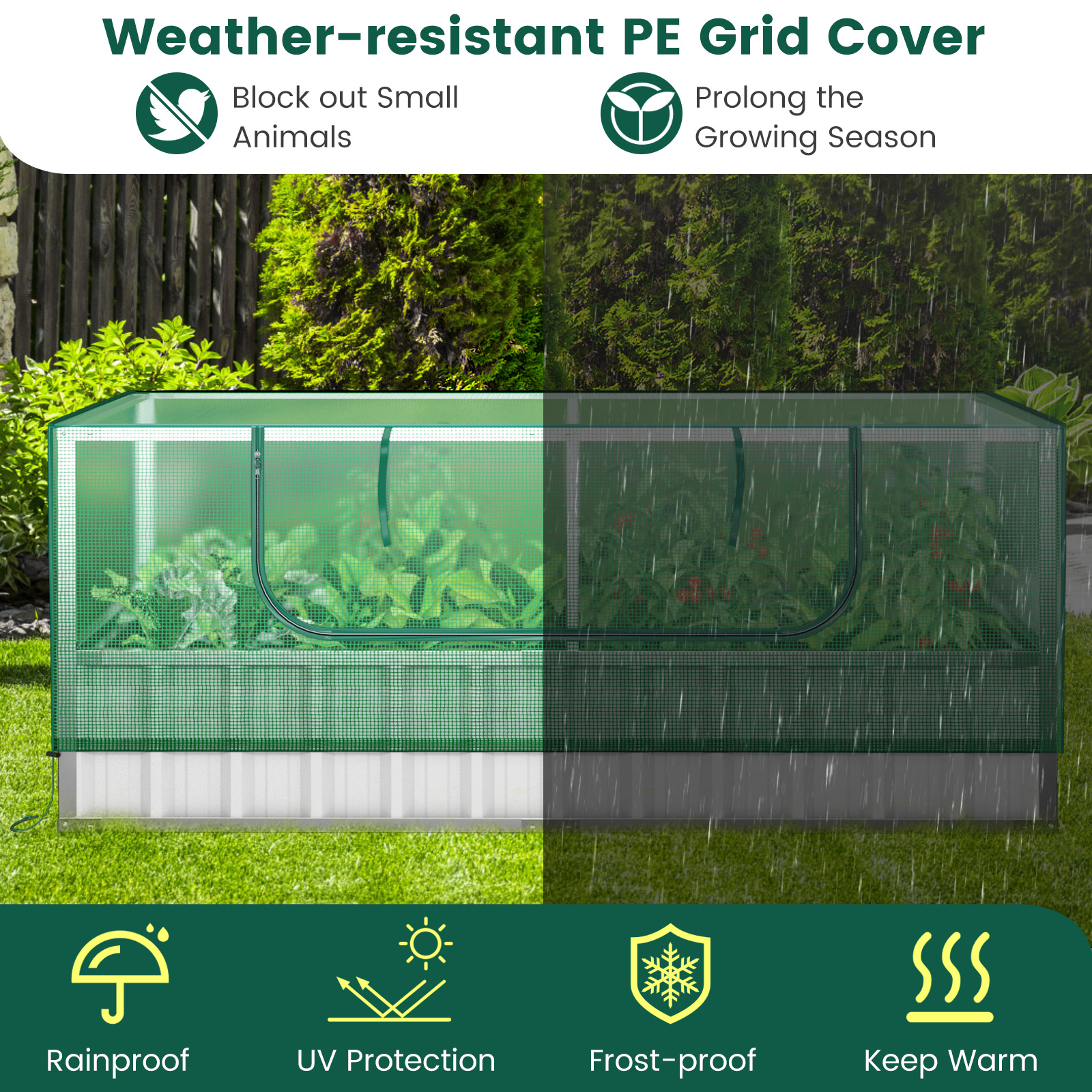 Costway 69 Inch Galvanized Raised Greenhouse Bed with Cover