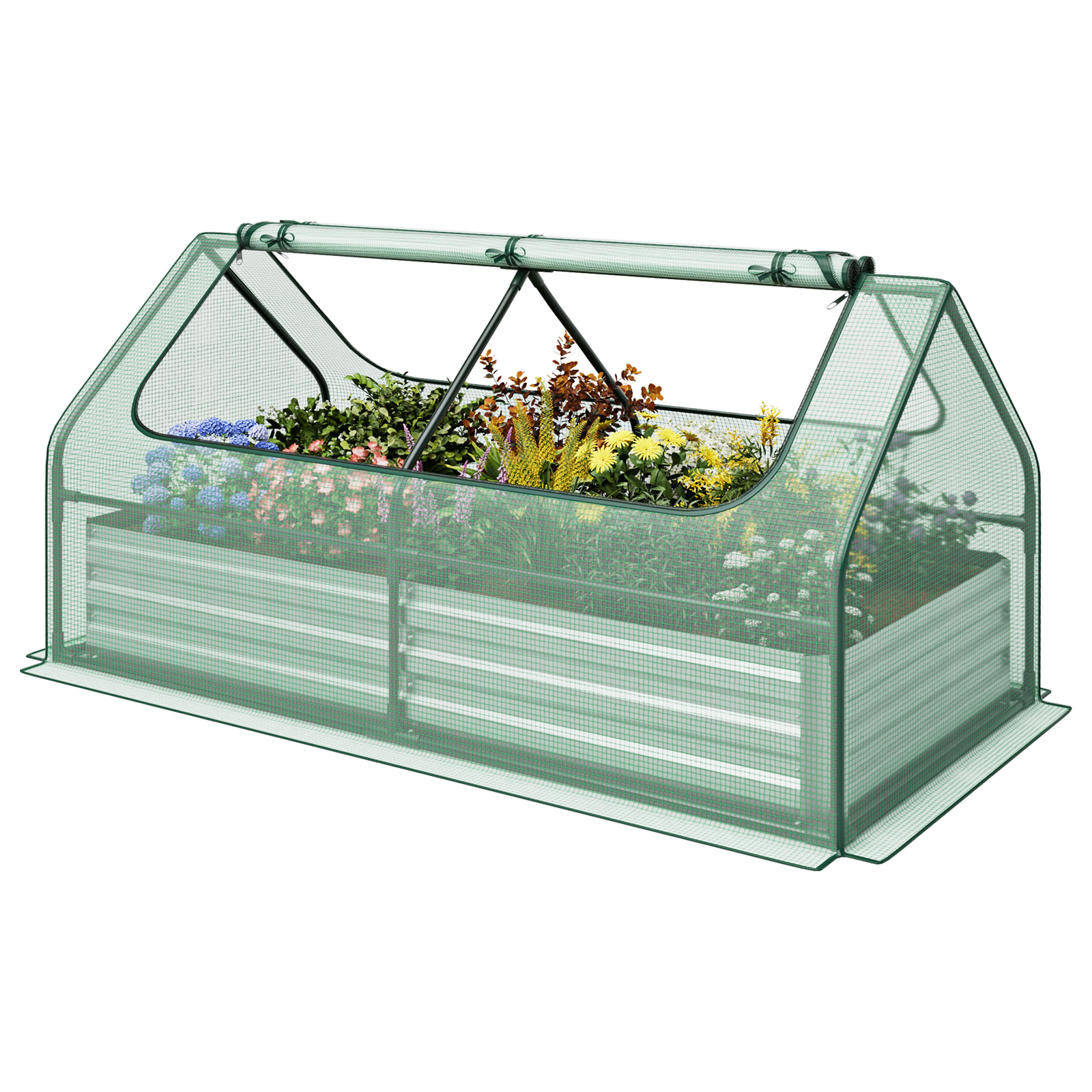 Costway 68 x 33 Inch Galvanized Raised Garden Bed with Greenhouse Cover