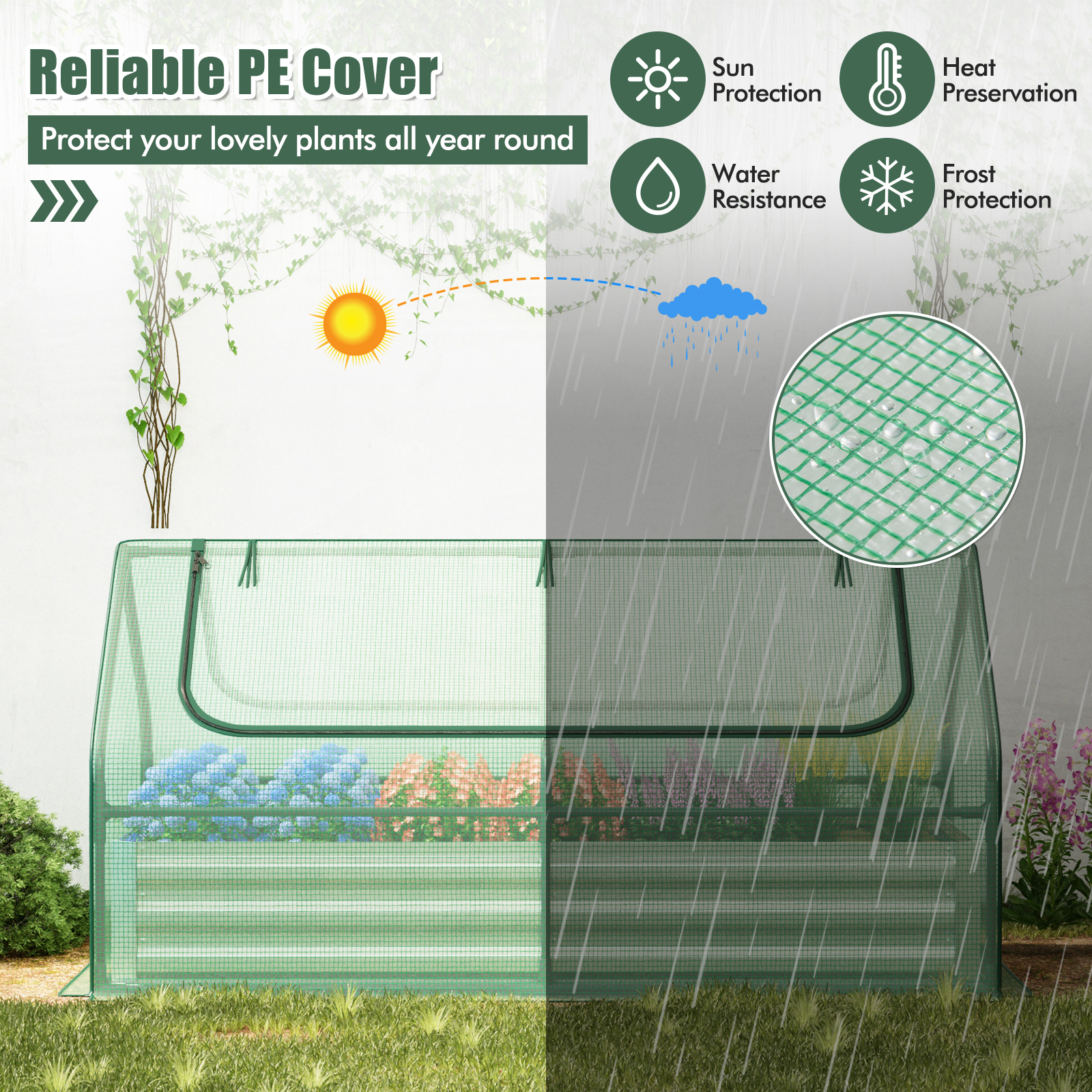 Costway 68 x 33 Inch Galvanized Raised Garden Bed with Greenhouse Cover