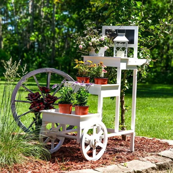 Sunnydaze 3-Tiered Flower Cart Display Stand with Wheels