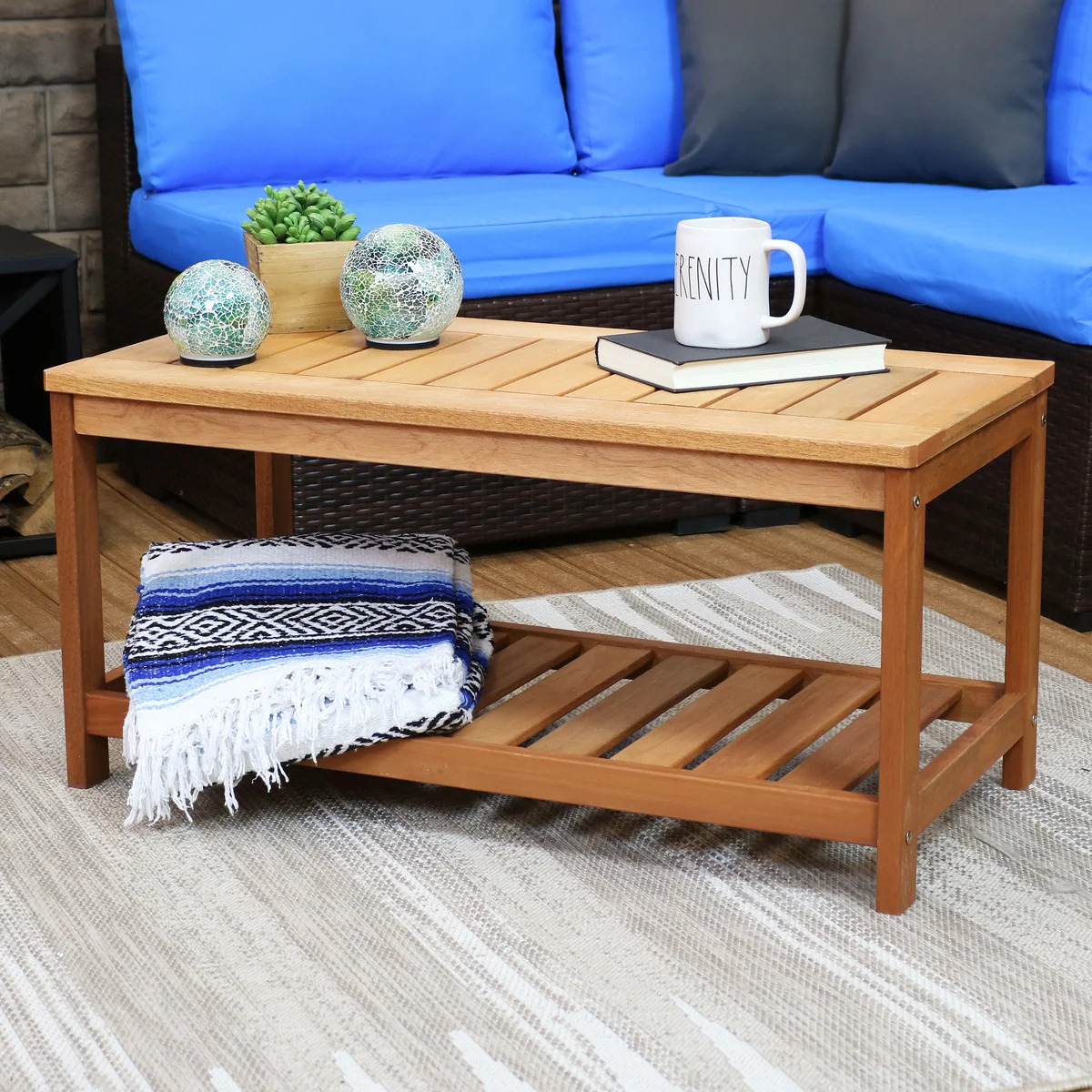 Sunnydaze 35 Inch Meranti Wood Outdoor Coffee Table