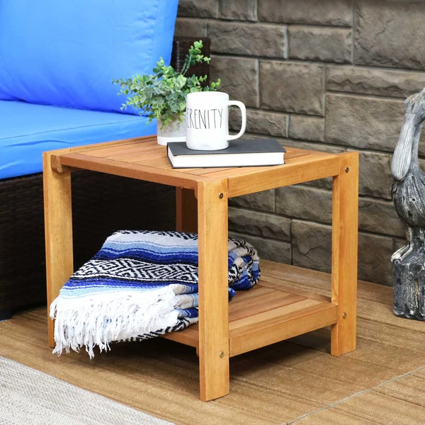 Sunnydaze 20 Inch Meranti Wood Outdoor Side Table