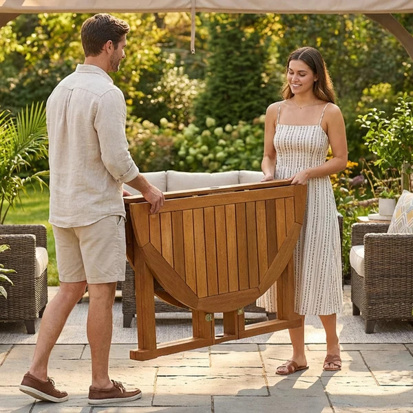 Sunnydaze Malaysian Hardwood Gateleg Patio Table