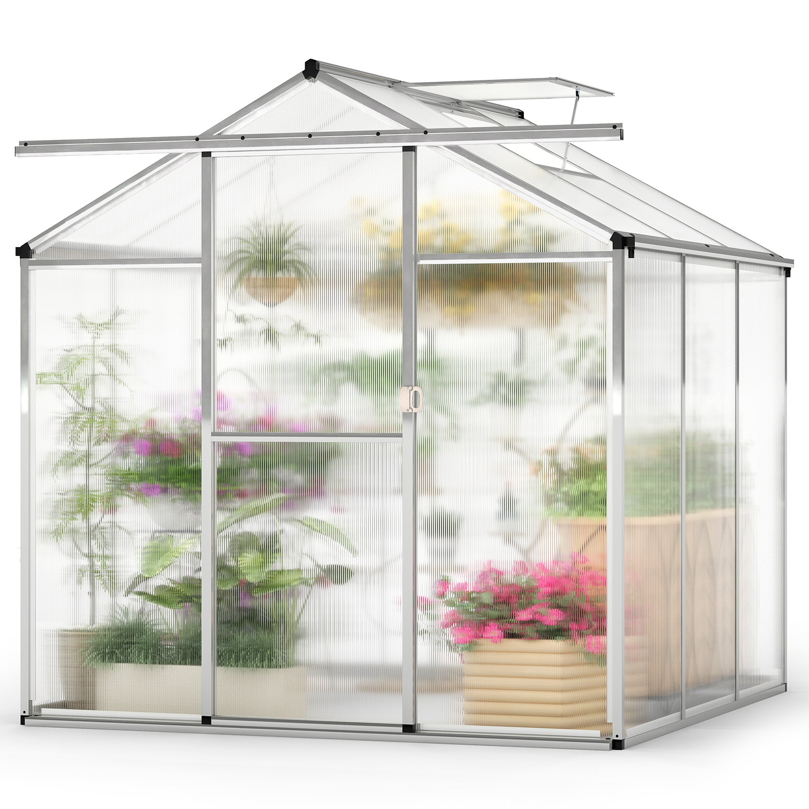 Costway Large Walk-In Polycarbonate Greenhouse with Rain Gutters