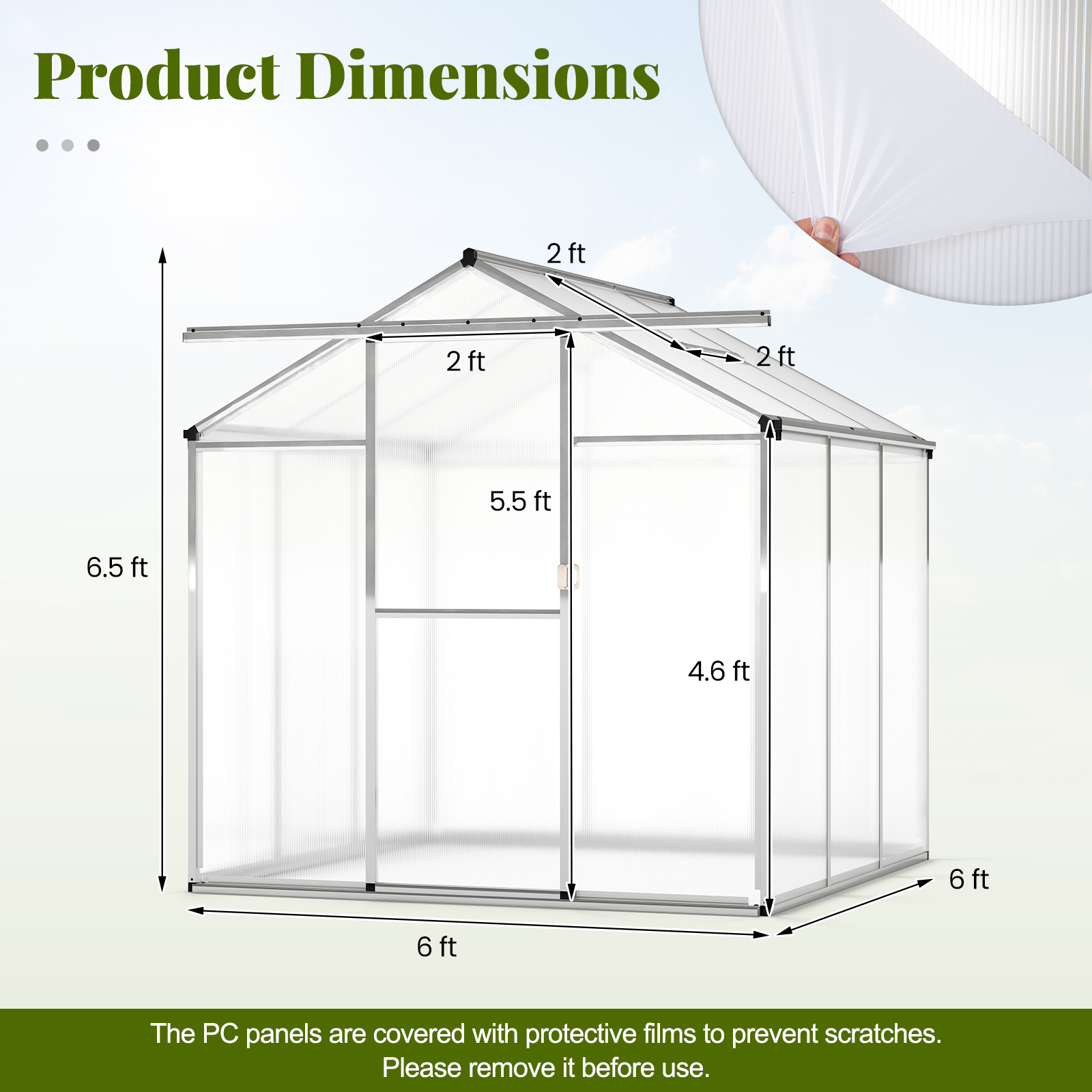Costway Large Walk-In Polycarbonate Greenhouse with Rain Gutters