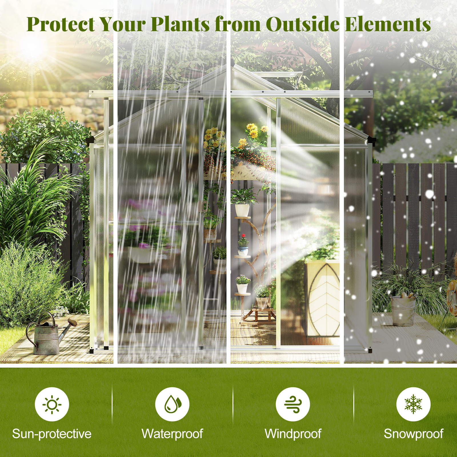 Costway Large Walk-In Polycarbonate Greenhouse with Rain Gutters
