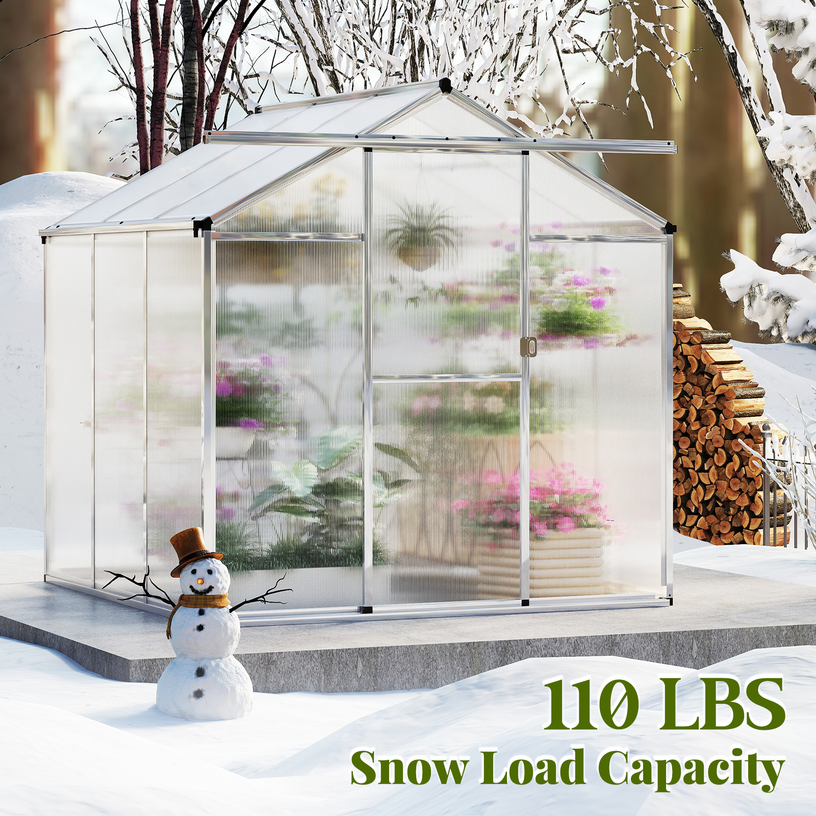 Costway Large Walk-In Polycarbonate Greenhouse with Rain Gutters