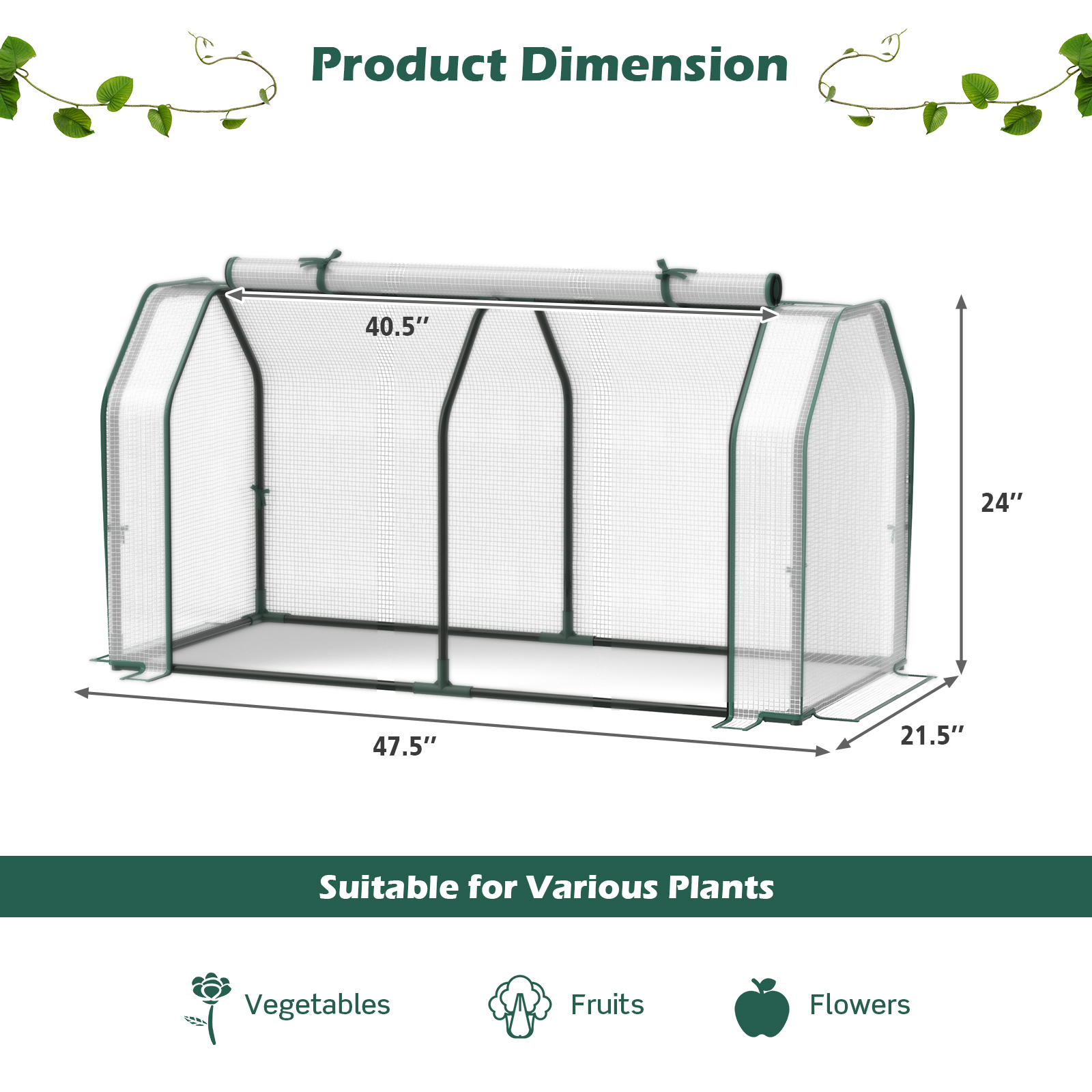 Costway 48 x 22 Inch Mini Roll-Up Door Greenhouse