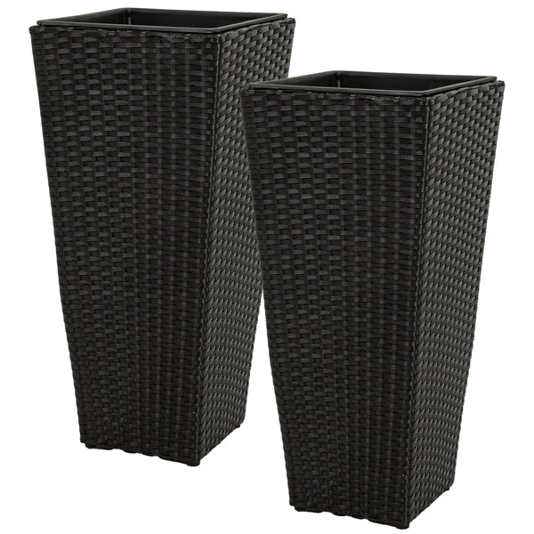 Sunnydaze 24 Inch Polyrattan Square Tall Wicker Planter - 2 Pack