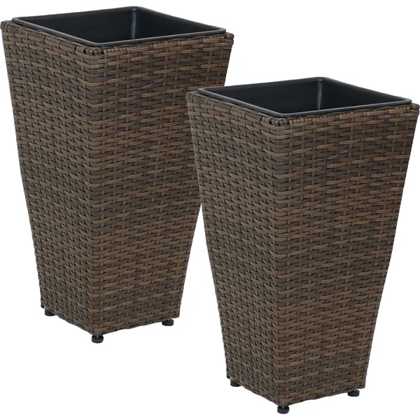 Sunnydaze 20 Inch Square Wicker Outdoor Planter