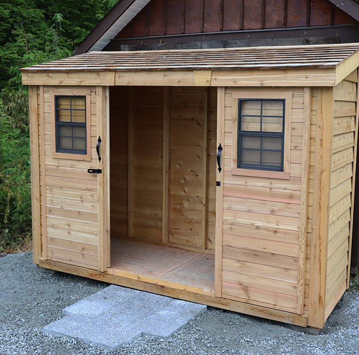 Outdoor Living Today 12 x 4 Foot SpaceSaver Lean-To Sliding Door Cedar Shed
