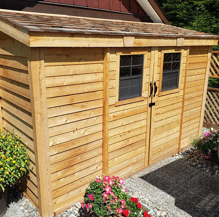 Outdoor Living Today 12 x 4 Foot SpaceSaver Lean-To Sliding Door Cedar Shed