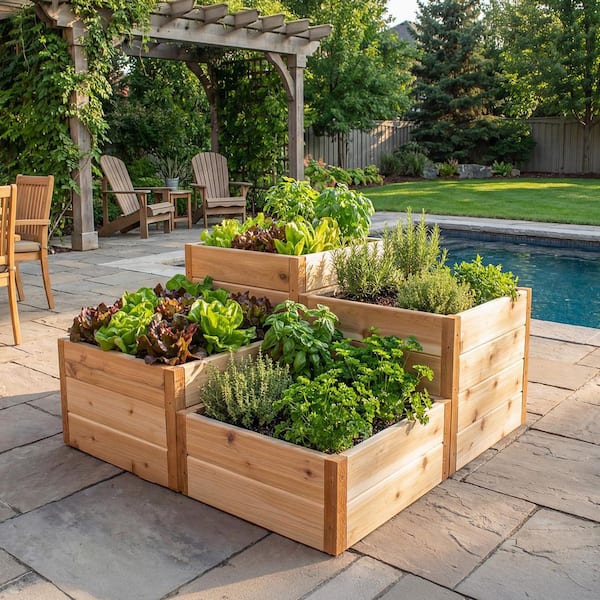 Outdoor Living Today 3.5 x 4 Foot Tiered Corner Cedar Raised Garden Bed