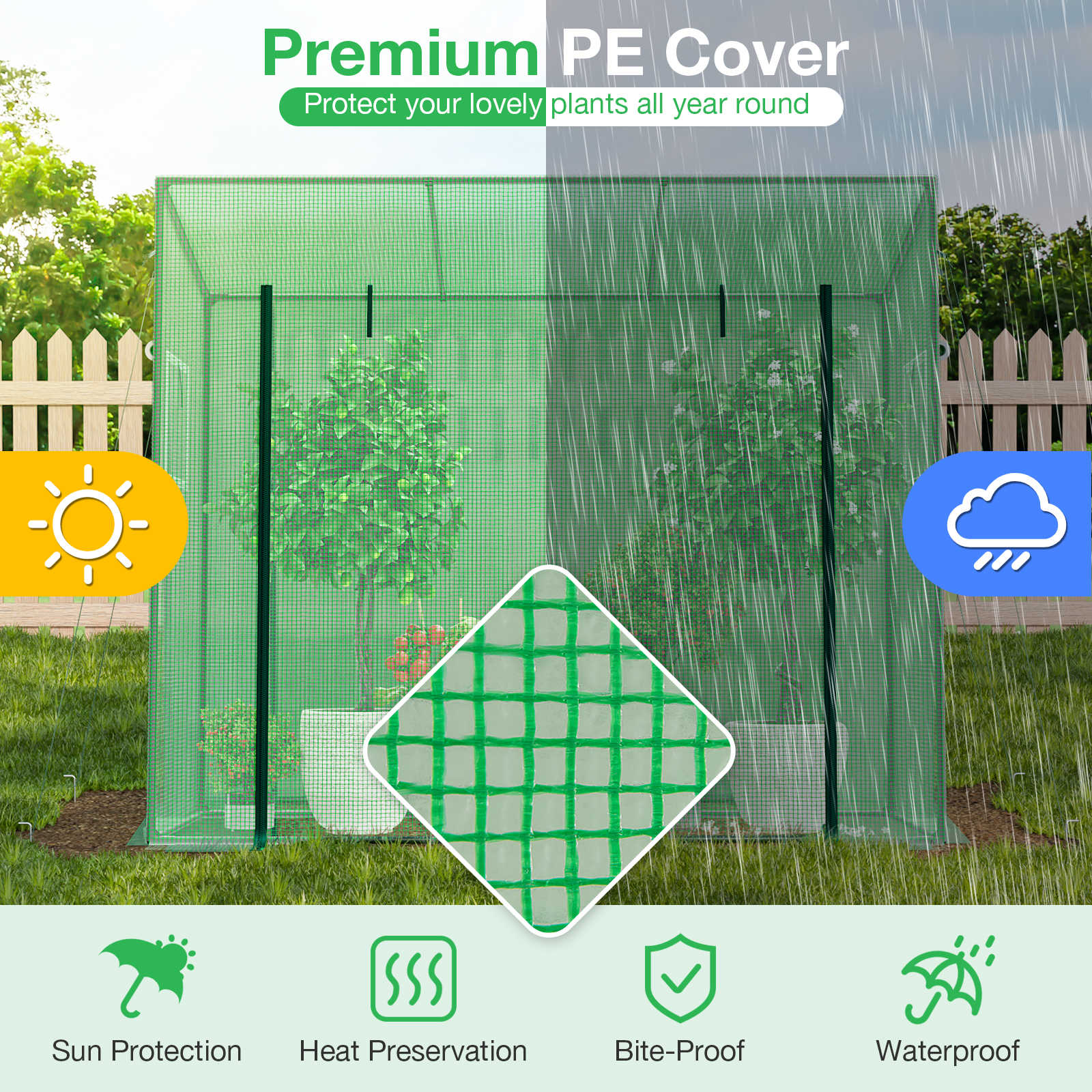 Costway 7 x 3 Foot Portable Walk-In Greenhouse with Heavy-Duty Frame and Zipper Door
