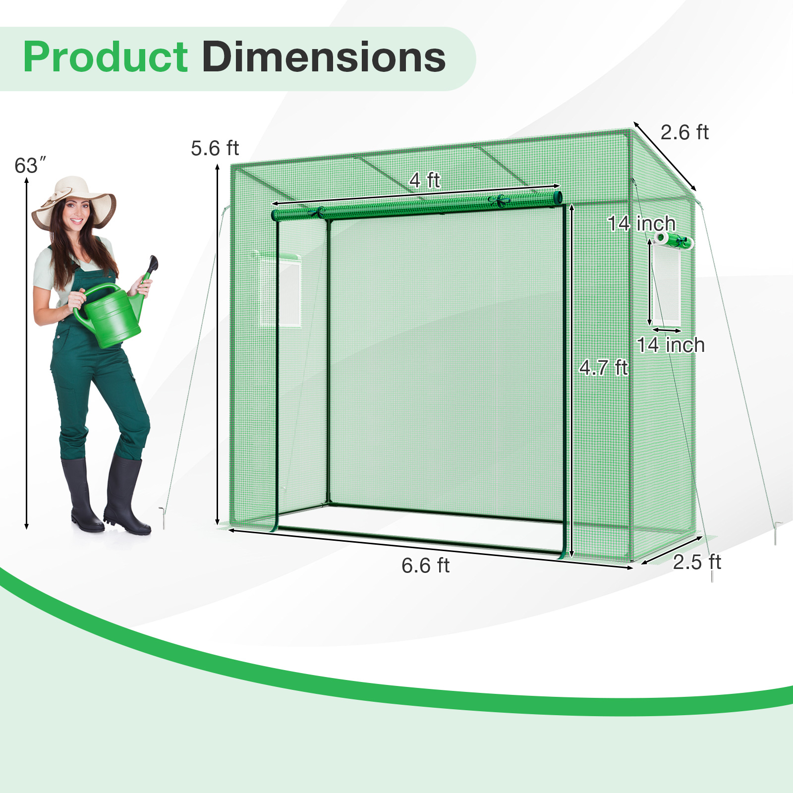 Costway 7 x 3 Foot Portable Walk-In Greenhouse with Heavy-Duty Frame and Zipper Door