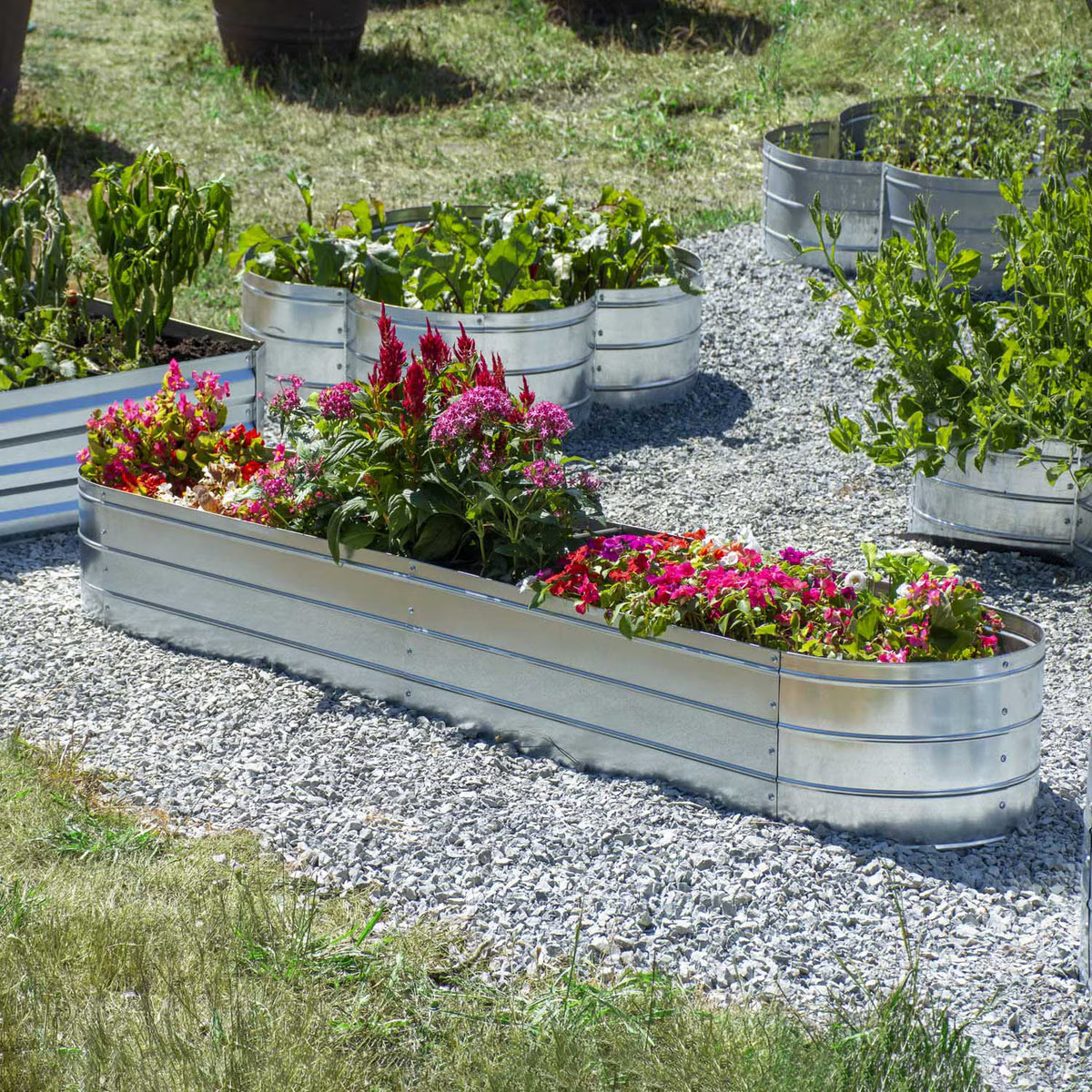JR Home 79 Inch Oval Galvanized Steel Raised Garden Bed