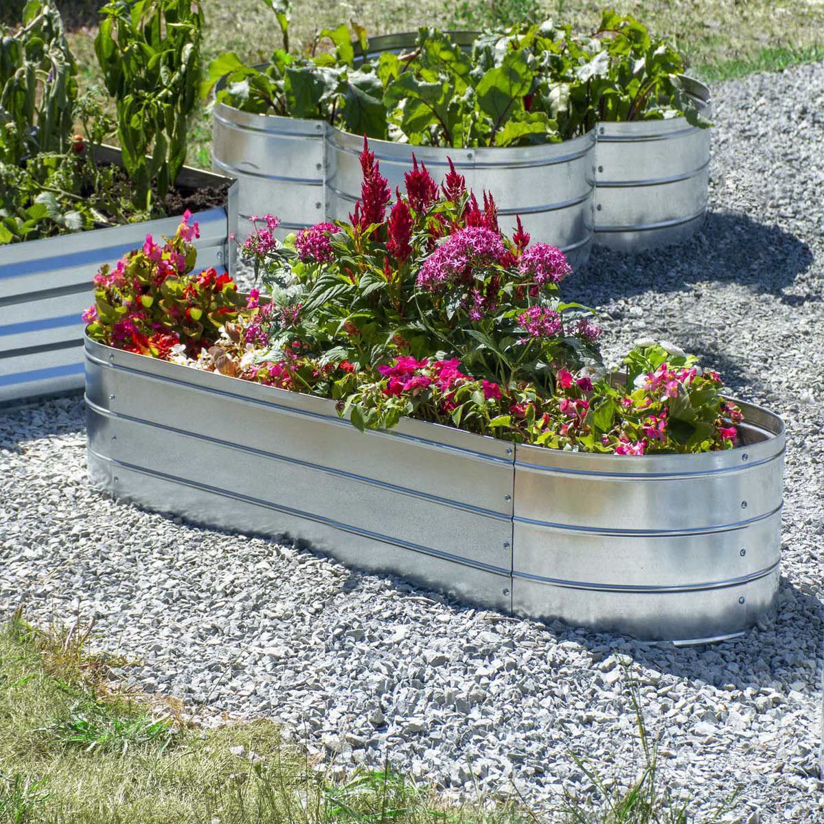 JR Home 49 Inch Oval Galvanized Steel Raised Garden Bed