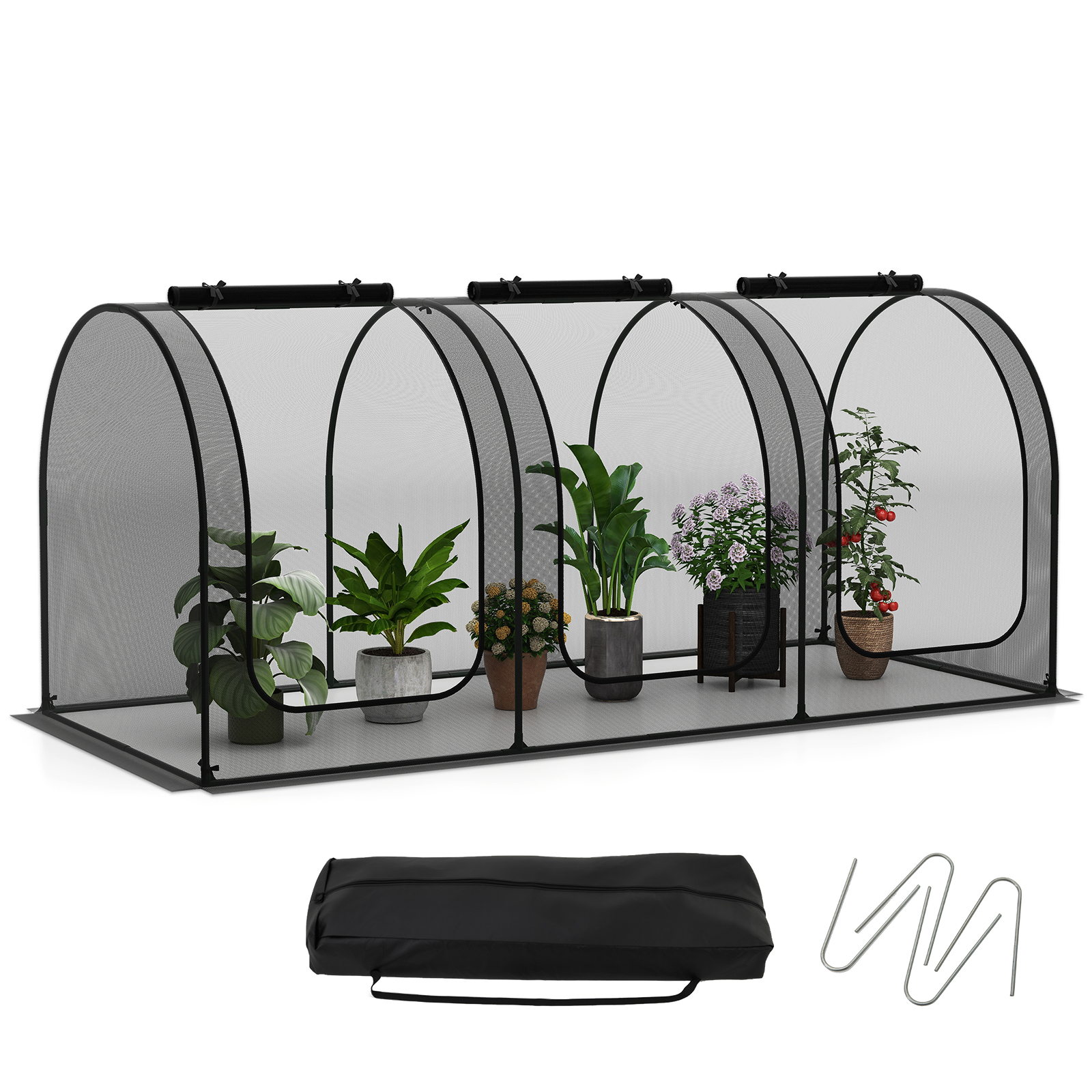 Costway 108 x 48 Inch Portable Tunnel Greenhouse with 3 Roll-Up Doors