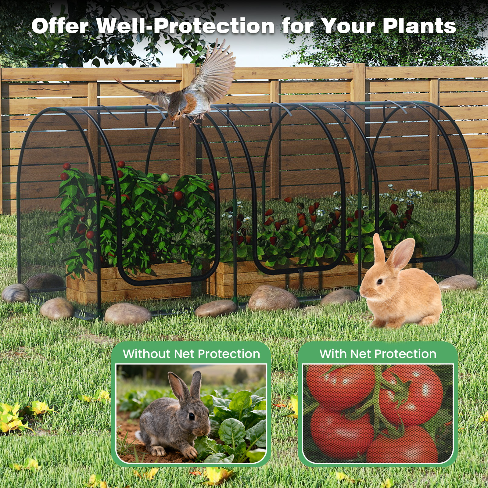Costway 108 x 48 Inch Portable Tunnel Greenhouse with 3 Roll-Up Doors