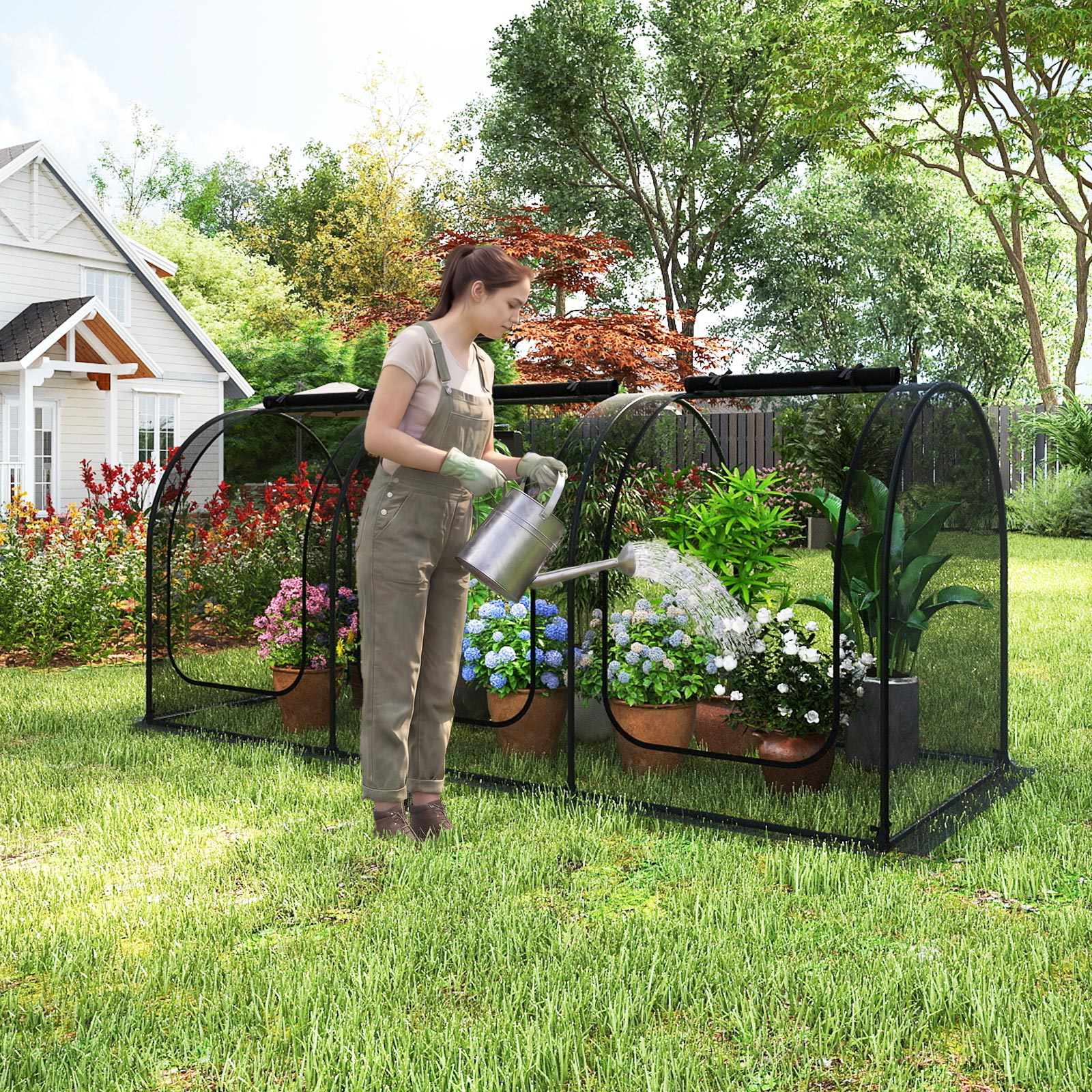 Costway 108 x 48 Inch Portable Tunnel Greenhouse with 3 Roll-Up Doors