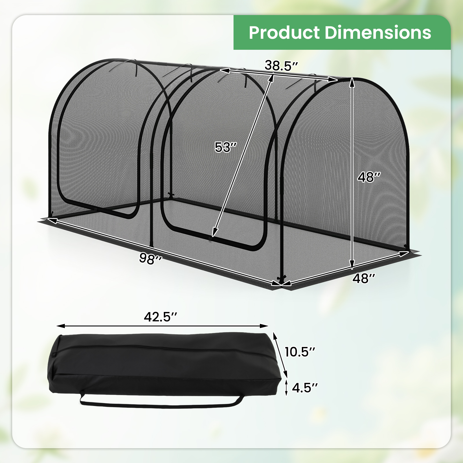 Costway 98 x 48 Inch Portable Tunnel Greenhouse with 2 Roll-Up Doors