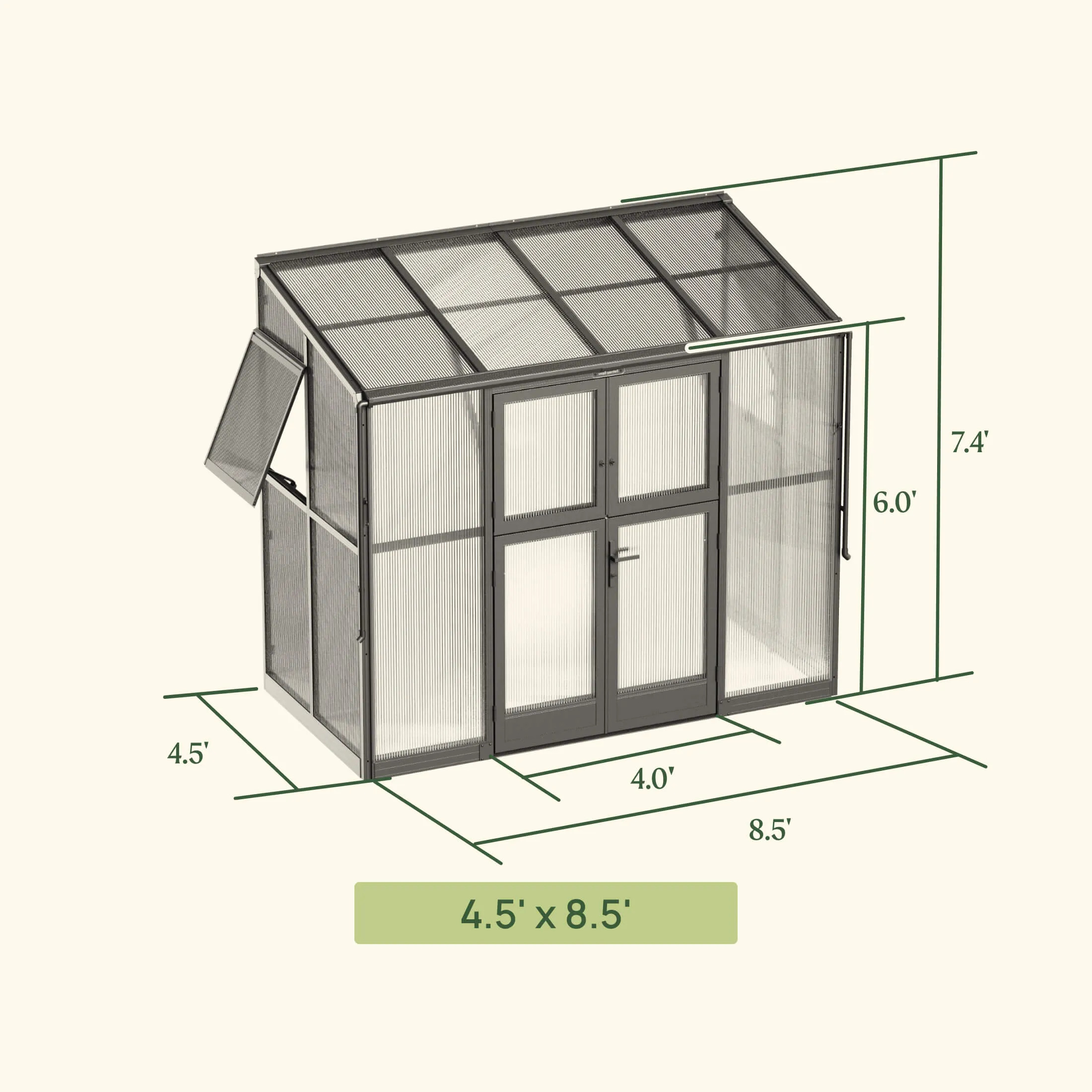 Vego Garden 4.5 x 8.5 Foot Lean-To Greenhouse