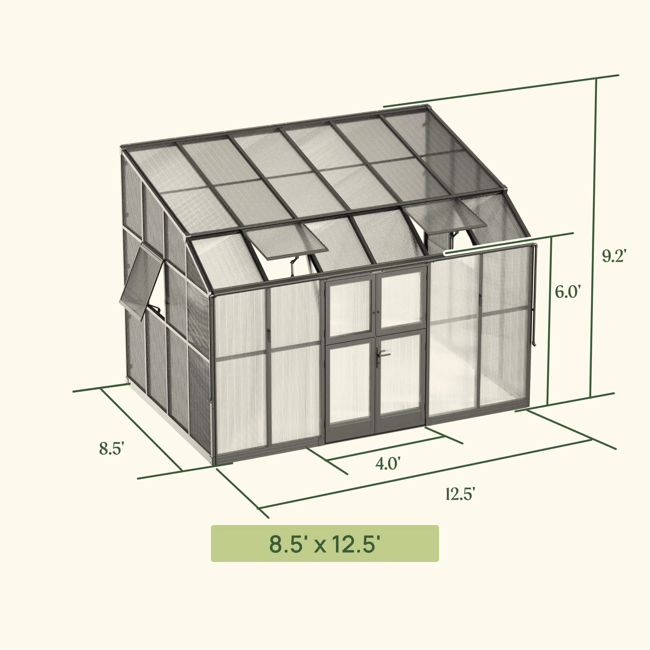 Vego Garden 12.5 x 8.5 Foot Lean-To Greenhouse
