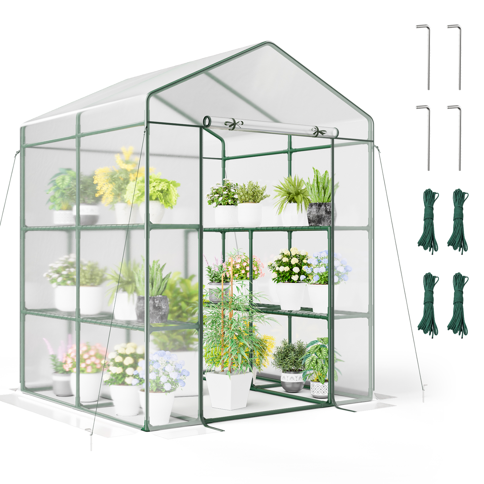 Costway 57 x 55 Inch Walk-In 3-Tier Greenhouse with Roll-Up Door