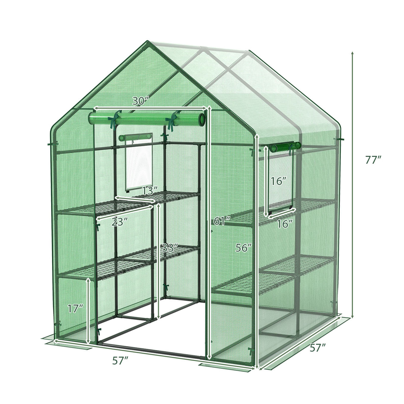 Costway 57 x 57 Inch Walk-In Greenhouse with Observation Windows
